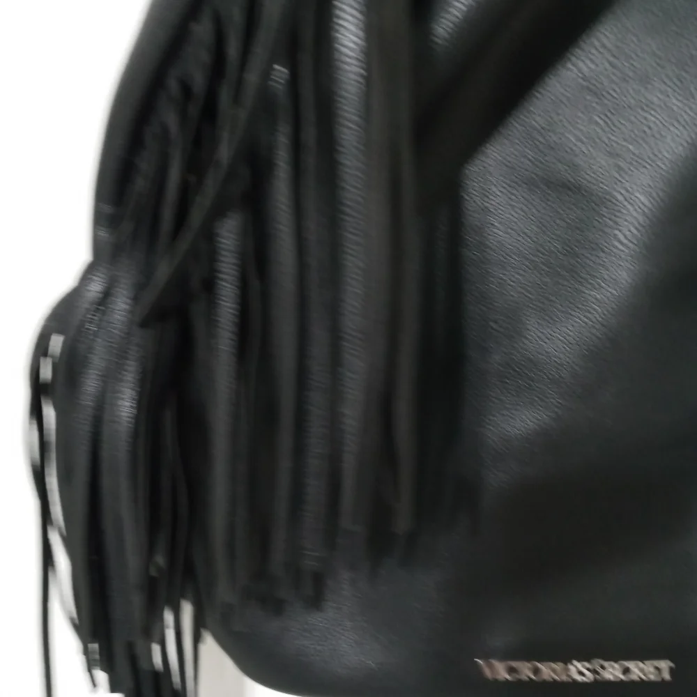 Victoria Secret black Drawstring Backpack With Fringe down both sides